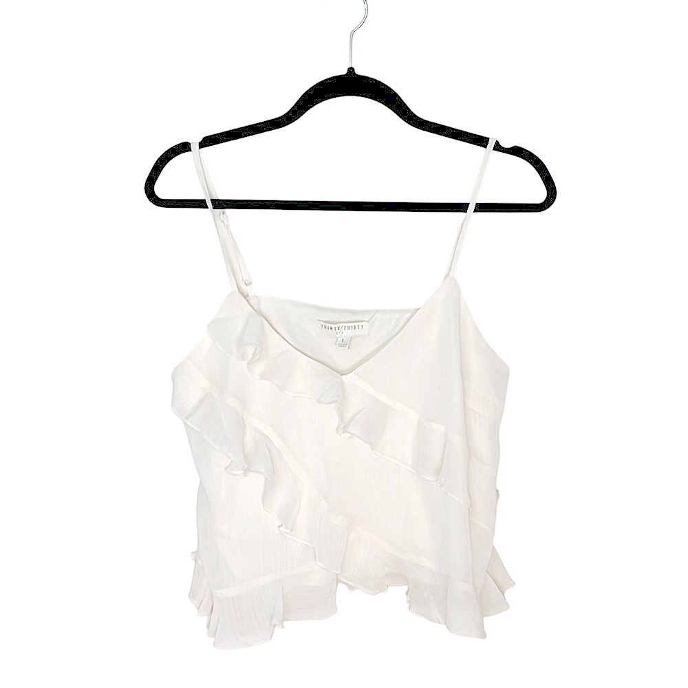Thirty‎ Thirty Cream Ruffle Cami Top Adjustable Straps Size Large EUC